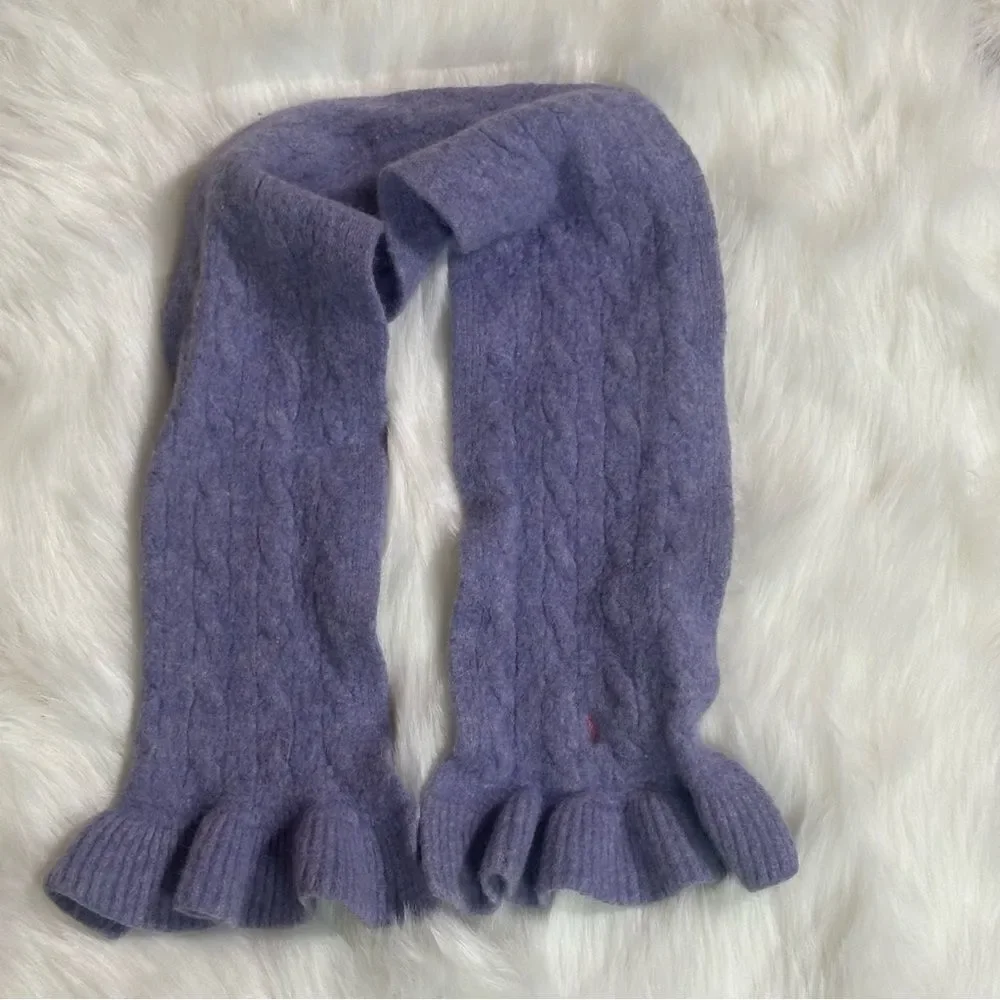 Ralph Lauren Purple Knit Scarf with Ruffled Edges